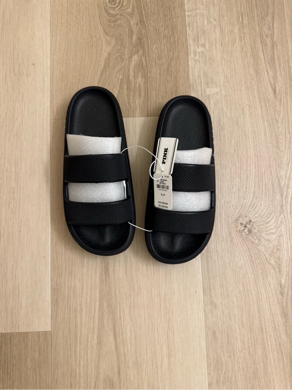 PINK Victoria's Secret Black Dual-Strap Slide Sandals